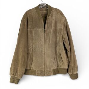 John Ashford Jacket Men’s XL Tan Suede Leather Vintage 80s Bomber Zip Up Pockets